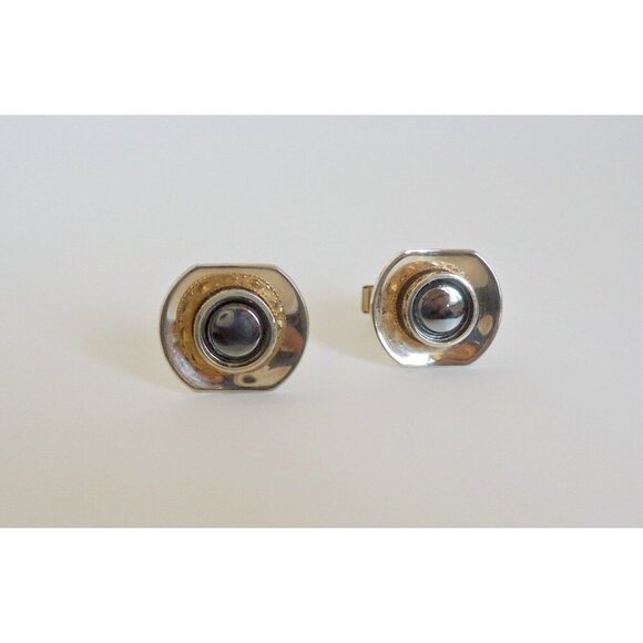 Vintage  Cuff Links Mid Century Alaskan Diamond Hermatite Goldtone 1950's - Picture 5 of 5